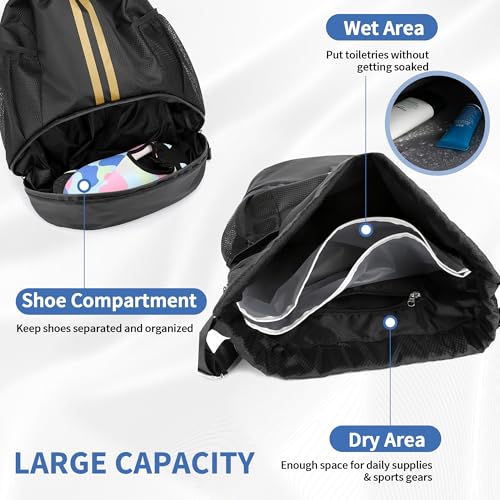 JELUTAR Drawstring Backpack Gym Bag with Shoes Pocket, Black Gold - color: Black Gold, size: Medium