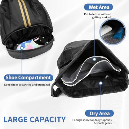JELUTAR Drawstring Backpack Gym Bag with Shoes Pocket, Black Gold - color: Black Gold, size: Medium