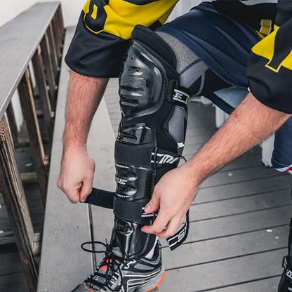 MyLec MK5 Street/DEK Shin Pad, Lightweight & Durable Hockey Accessories, 360° Straps, Hard Front Shells, Breathable Material, Metatarsal Padding Ice Hockey Shin Guards, Foam Rubber - color: Black, size: 15"