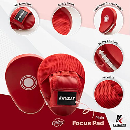 Kruzak Plain Punching Focus Mitts, Curved Hook and Jab Mitts for Muay Thai, MMA Training, Focus Pads for Boxing, Martial Arts, and Punching Target - color: Red