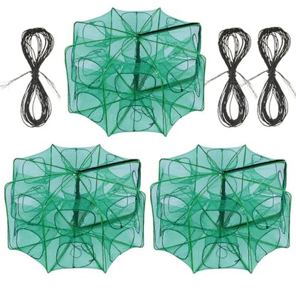 3 PCS Fishing Bait Trap, 12 Holes Portable Nylon Fishing Net Foldable Fish Cast Mesh Trap Net for Fishes, Shrimp, Minnow, Crayfish, Crab, Crawdad