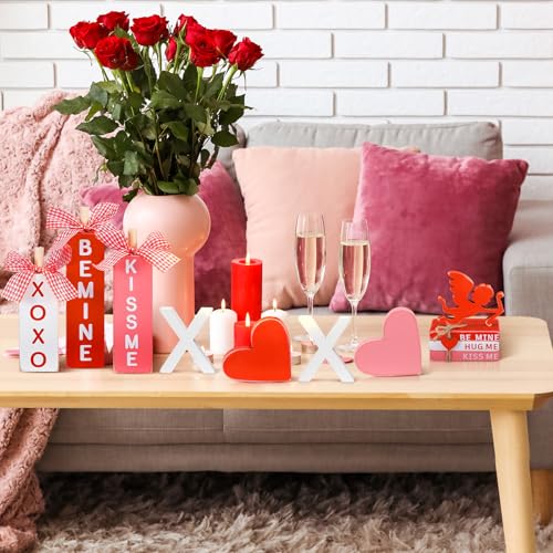 11 Pcs Valentine's Day Table Decorations XOXO Tiered Tray Decor Love Centerpiece Pink Wooden Books Home Table Top Decor for Wedding Party Supplies - style: Xoxo