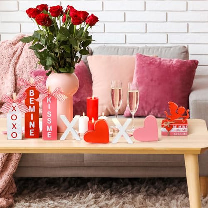 11 Pcs Valentine's Day Table Decorations XOXO Tiered Tray Decor Love Centerpiece Pink Wooden Books Home Table Top Decor for Wedding Party Supplies - style: Xoxo