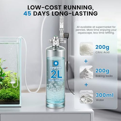 2L Aquarium Co2 System with with Complete Accessories | External Thread Prevent Leaks, Dual Safety Valves & Solenoid, Precise Aquarium Co2 Levels Stable Control Solutions