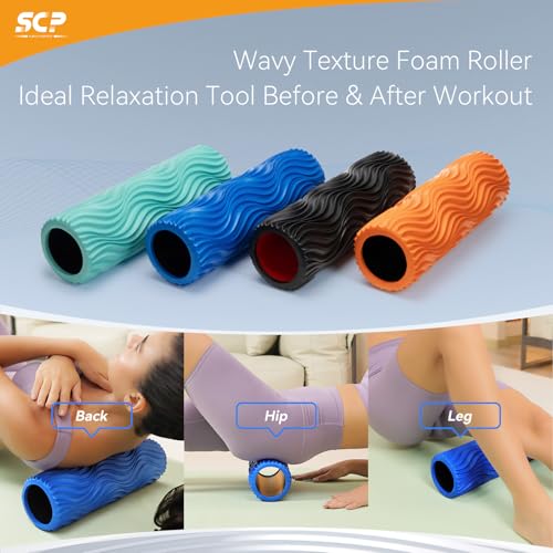 SUBCULTUREPICK Medium Density Foam Roller for Deep Tissue Muscle Massage | 15" Wave Textured Muscle Back Roller for Back and Leg Muscles - Self Myofascial Release of Painful, Fitness for Pilates, Yoga - color: Blue