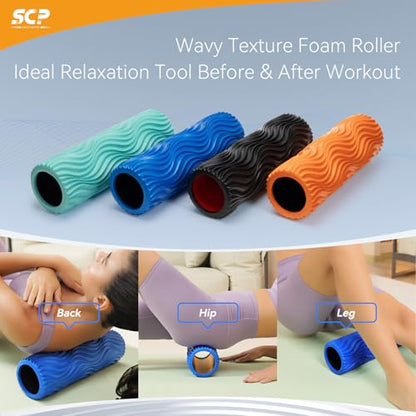 SUBCULTUREPICK Medium Density Foam Roller for Deep Tissue Muscle Massage | 15" Wave Textured Muscle Back Roller for Back and Leg Muscles - Self Myofascial Release of Painful, Fitness for Pilates, Yoga - color: Blue