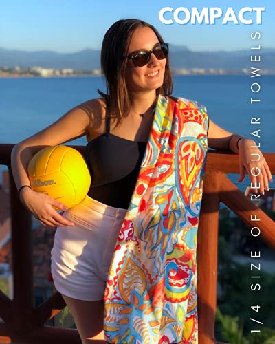 Microfiber Beach Towel - Quick Dry, Sand Free and Oversized 71x35 | Super absorbent, lightweight, swimming, gym, extra large, pool, cruise, camping, yoga, travel, compact, carry bag, vacation - color: Ibiza