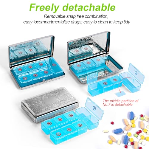 Pill Organizer with 3 Compartments 7 Day Metal Pill Box for Fish Oil/Food Supplements Travel Pill Box. (Rectangle-Silver, Large Rectangle) - color: Rectangle-silver
