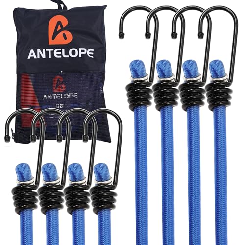 A ANTELOPE 8PK 36" Bungee Cords Premium Heavy Duty Rubber with Hooks (Blue) - style: 36" x 8pcs