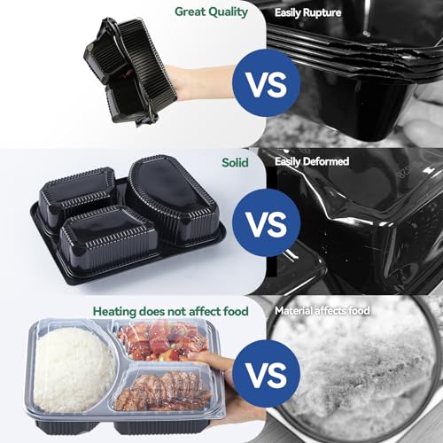 3-Compartment To Go Containers - Shrink-Wrapped No Pre-Wash 38oz | 40 Pack Ready to Use Leak-Resistant | BPA Free Shatterproof Flexible PP | Microwave Safe, Bulk Catering & Leftover Storage - size: 40 oz