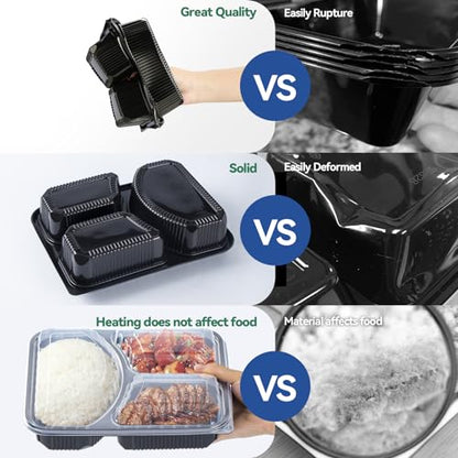 3-Compartment To Go Containers - Shrink-Wrapped No Pre-Wash 38oz | 40 Pack Ready to Use Leak-Resistant | BPA Free Shatterproof Flexible PP | Microwave Safe, Bulk Catering & Leftover Storage - size: 40 oz