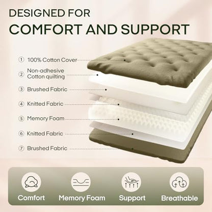 ZonLi Japanese Floor Futon Mattress Twin Size 39"x75"100% Cotton Cover 6''Thicken Tatami Mattress,Foldable Sleeping Pad,Portable Dormitory Tatami Mat,Roll Up Floor Lounger Bed for Adult (Winter Moss)