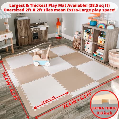 Extra Large Baby Play Mat Tiles Thick Foam Non-Toxic Floor Puzzle Mat Interlocking Activity Playmat for Infants Toddlers Kids Crawling Tummy Time 74x74 Inches (Beige/White) - color: Beige/White