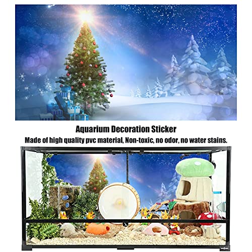 Christmas Aquarium Background Sunshine Christmas Tree Art Painting Sticker, Fish Tank Background Wallpaper Decoration, Thicken 3D Effect PVC Adhesive Poster,91x61cm