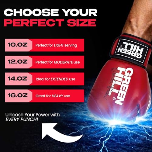 Green Hill Leather Boxing Gloves for Men & Women, Training Gloves - color: Red, size: 12 OZ