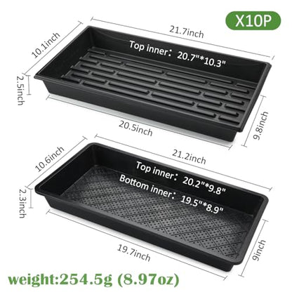 RooTrimmer 10 Pack 1020 Trays and 10 Pack 1020 Mesh Bootom Trays, 20'' x 10'', Heavy Duty Propagation Flats for Microgreens, Seed Starting, Soil Blocks, Hydroponics & Wheatgrass (10 Sets) - size: 21L x 11 W x 2.5 H
