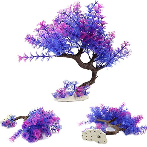 Aquarium Plant Plastic Fish Tank Plant Decorative Artificial Underwater Grass, Blue Purple