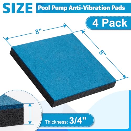 Pool Pump Vibration Pads, 8" x 8" x 3/4" Anti-Vibration Pads for Swimming Pool Pumps, Hot Tub Motors, Heavy Duty Odorless Rubber Pads for Noise Reduce & Shock Absorb, Pack of 4