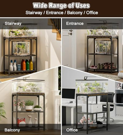 20-30 Gallon Aquarium Stand, Fish Tank Stand with Adjustable 3-Tier Storage Shelf, Heavy Duty Reptile Breeder Turtle Tank Terrarium Rack Table for Home Office, 30" L x 12" W x 32.2" H, Black