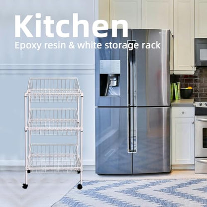 NSF white 3-layer storage rack, kitchen basket rack, vegetable tableware sorting, laundry room dirty clothes storage, detachable storage basket, multifunctional household epoxy resin - size: 3-White DIY basket