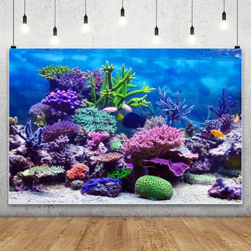 10x6.5ft Under The Sea Backdrop Underwater Seascape Coral and Fish Aquarium Photography Background Marin Ocean Diving Atoll Reef Summer Kids Birthday Artistic Portrait Photoshoot Studio Props - size: 10x6.5ft