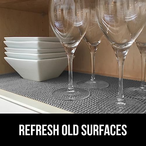 GORILLA GRIP powerGRIP Drawer Shelf and Cabinet Liner, Thick Strong Hold, Non-Adhesive Liners Protect Kitchen Cabinets and Cupboard, Bathroom Drawers, Easy Install, Breathable Mat, 12" x10', Gray - color: Gray, style: 12" x 10'
