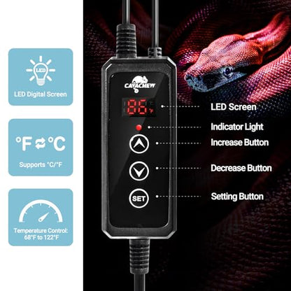 Reptile Heat Pad with Dimming Thermostat, 8" X 12" 16W Heating Pad Combo Set for 30-40 Gallon Reptile Tank, Under Tank Heater for Reptiles, Turtle, Snake, Lizard, Hermit Crab, Frogs, Seed - size: 16W