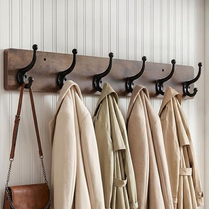 WEBI Rustic Coat Rack Wall Mount,24" Long 6 Cast Iron Coat Hooks Wall Mounted,Heavy Duty Wood Wall Coat Hanger Hooks for Hanging Coats,Jacket,Clothes,Backpack,Farmhouse,Rustic Brown - color: Rustic Brown, size: 24 Inch