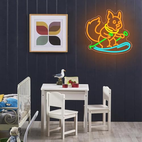 Squirrel Skiing Neon Sign for Wall Decor, Animal Snow Skiing Neon Signs Light, USB Powered Orange Squirrel Led Light Up Sign for Bedroom Pet Store Ski Area Decoration - style: Squirrel Skiing