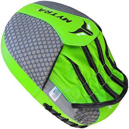 Mytra Fusion Real Leather Target Focus Mitt for Boxing, Punching, Training and Kick Boxing - color: Grey/Green