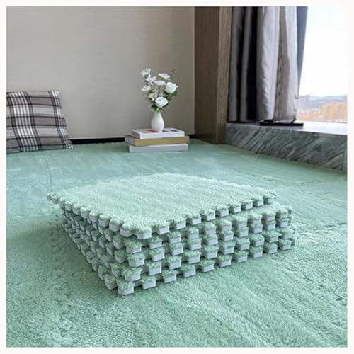 24Pcs Plush Foam Floor Mat Square Interlocking Carpet Tiles 12X12 Inch Puzzle Piece Carpet Squares Thick Fluffy Foam Floor Tiles Carpet for Parlor Bedroom (Green) - color: Green