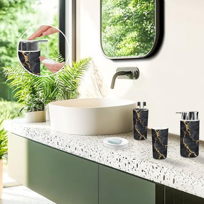 Bathroom Accessory Set 6 Piece Gold Natural Black Marble Gold Russia Trash can, Toothbrush Holder, Toothbrush Cup, Soap Dispenser, Soap Dish, Toilet Brush Holder - color: Color3