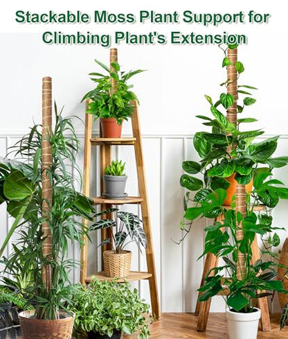 Moss Pole 126 Inch, 6 Pack 21" Monstera Plant Support for Climbing Potted Live Plants Indoor, Stackable Coco Coir Moss Sticks Monstera Stakes for Pothos Philodendron, with Garden Labels & Ties