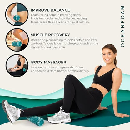 Oceanfoam Ripple Travel Foam Roller (11" x 3.35") Firm Mini Foam Roller for Physical Therapy, Deep Tissue Massage, Back Pain - High Density, Wave Textured - Yoga, Exercise (Jade & Seafoam Marbled) - color: Jade & Seafoam Marbled