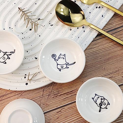 Super Cute Chef Cat Ceramic Sauce Dish/Seasoning Dish/Sushi Soy Dipping Bowl/Appetizer Plates/Serving Dish for Kitchen Home(Set of 6) - color: Chef-Cat