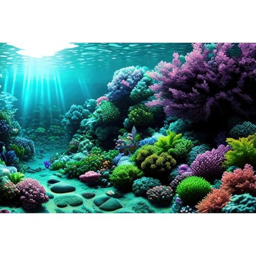 Coral Reef Aquarium Background Tropical Ocean Underwater World Fish Tank Background Under The Sea Marine Life Deep Ocean Terrarium Backgrounds Tropical Ocean Bed Reptile Tank Backgrounds 24x12in - color: Green_Purple, size: 24(W)x12(H)in