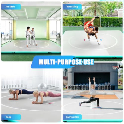 10x10ft Inflatable BJJ Mat, 4 Inch Thick Wrestling Mat for Home Training | 15 PSI Heavy Duty Foldable Grappling Mat with Electric Pump, Martial Arts Floor for MMA, Judo, Gymnastics for Men and Women