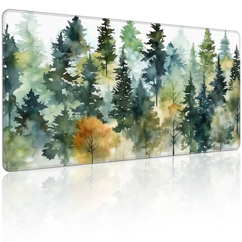 35.4 x 15.7 in, XXL Large Mouse Pad for Desk, Extended Keyboard Mouse Mat for Computer Office, Big Mouse pad with Stitched Edges, Gaming Pc-Watercolor Forest - color: Watercolor Forest