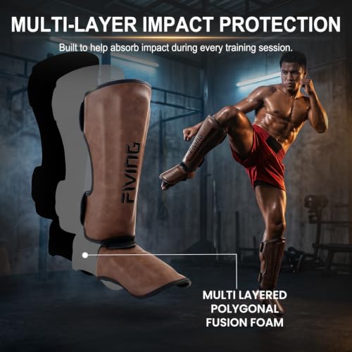 Retro Style Muay Thai Shin Guards,for Men Women - color: Dark Brown, size: Large