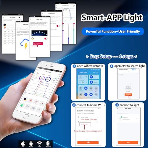 4PCS RL90 Full Spectrum Led Aquarium Light Fish Tank LED Light Reef Light Marine Aquarium Tank Lamp for 96" 240CM Reef Fish Tank Light with Smart APP Control(Full Spectrum - with Hang Kit) - color: White, size: Full Spectrum - With Hang Kit