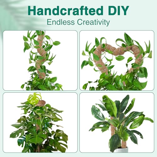 4 Pcs Bendable Moss Pole for Monstera Plant Support，24 Inch Handmade Coir Pole Stick for Climbing Plants Indoor Plant Stakes for Potted Plants to Grow Upwards