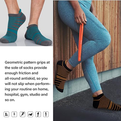 Hylaea Unisex Non Slip Socks with Grip for Yoga, Hospital, Pilates, Barre | Ankle, Cushioned - color: 3 Pairs Stripe, size: Small-Medium