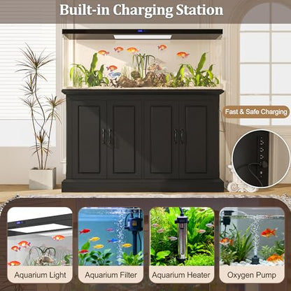 55-75 Gallon Fish Tank Stand - Heavy Duty Aquarium Stand with Storage Cabinet & Power Outlet | 880LBS Capacity Tank Stand with 50"*20" Tabletop for Fish Tank, Turtle Tank, Reptile Terrarium Black