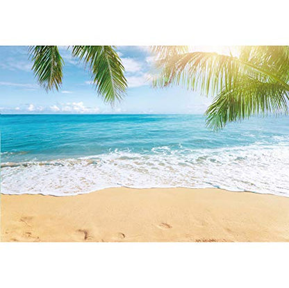 3x2m Sea Beach Backdrop Seaside Sand Beach Sea Wave Tropical Palm Leaf Photography Backdrops for Photo Shoots Holiday Party Adult Personal Portrait Photo Background Studio Props - size: 10x6.5ft
