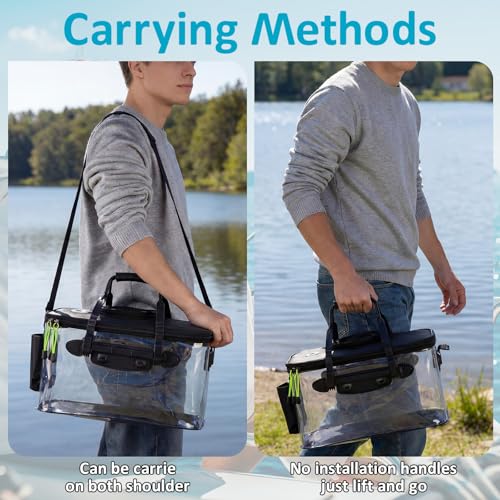 Foldable Transparent Fishing Bucket with Aerator Live Bait Bucket and Dual Outlet Air Pump, Heavy Duty EVA Collapsible Fish Basket for Kayak, Ice Fishing, Camping & Travel - size: 10 Gallon