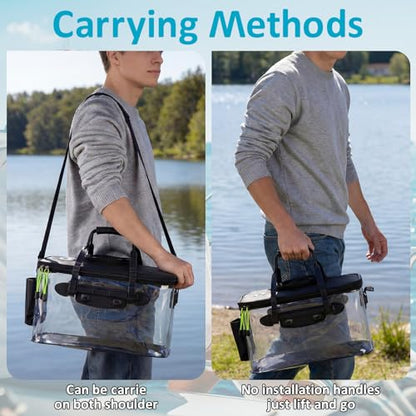 Foldable Transparent Fishing Bucket with Aerator Live Bait Bucket and Dual Outlet Air Pump, Heavy Duty EVA Collapsible Fish Basket for Kayak, Ice Fishing, Camping & Travel - size: 10 Gallon