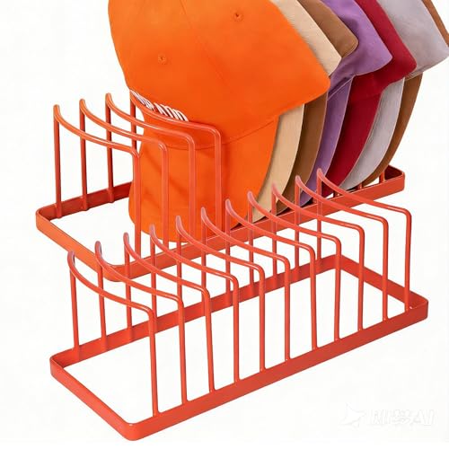 Hat Organizer for Baseball Caps - 2 Pack Hat Stand Holds 20 Caps | Space Saving Hat Holder, Heavy Duyt Hat Rack, No Assembly Required for Tabletop, Closet, Wardrobe Preserves Hat Shape Orange - color: Orange 2 Pack