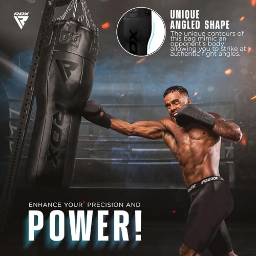 RDX 3.5FT Angled Heavy Boxing Bag with Hanging Chain & Gloves – Uppercut Punching Bag for Body Shots, Precision & Combo Punch Training – Ideal for MMA, Muay Thai, BJJ, Karate, Kickboxing Gym Workouts - size: Filled