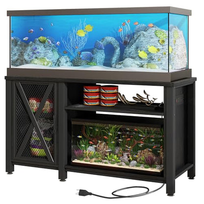 YITAHOME Heavy Duty 55-75 Gallon Aquarium Stand with Power Outlets, Cabinet for Accessories Storage - Metal Fish Tank Stand Suitable for Fish, Turtle Tank, 880LBS Capacity, Black