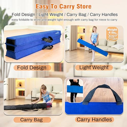 Marfula 6 FT / 8 FT / 9 FT Folding Gymnastics Beam Foam Balance Floor Beam - color: Blue, size: 10 Ft